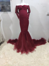Load image into Gallery viewer, Long Sleeve Maternity Lace Maxi Dress
