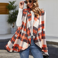 Load image into Gallery viewer, Ladies Plaid Sleeveless Vest Turn Down Neck Open Front Cardigan
