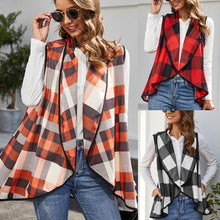 Load image into Gallery viewer, Ladies Plaid Sleeveless Vest Turn Down Neck Open Front Cardigan
