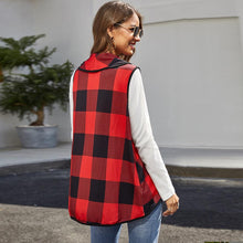 Load image into Gallery viewer, Ladies Plaid Sleeveless Vest Turn Down Neck Open Front Cardigan
