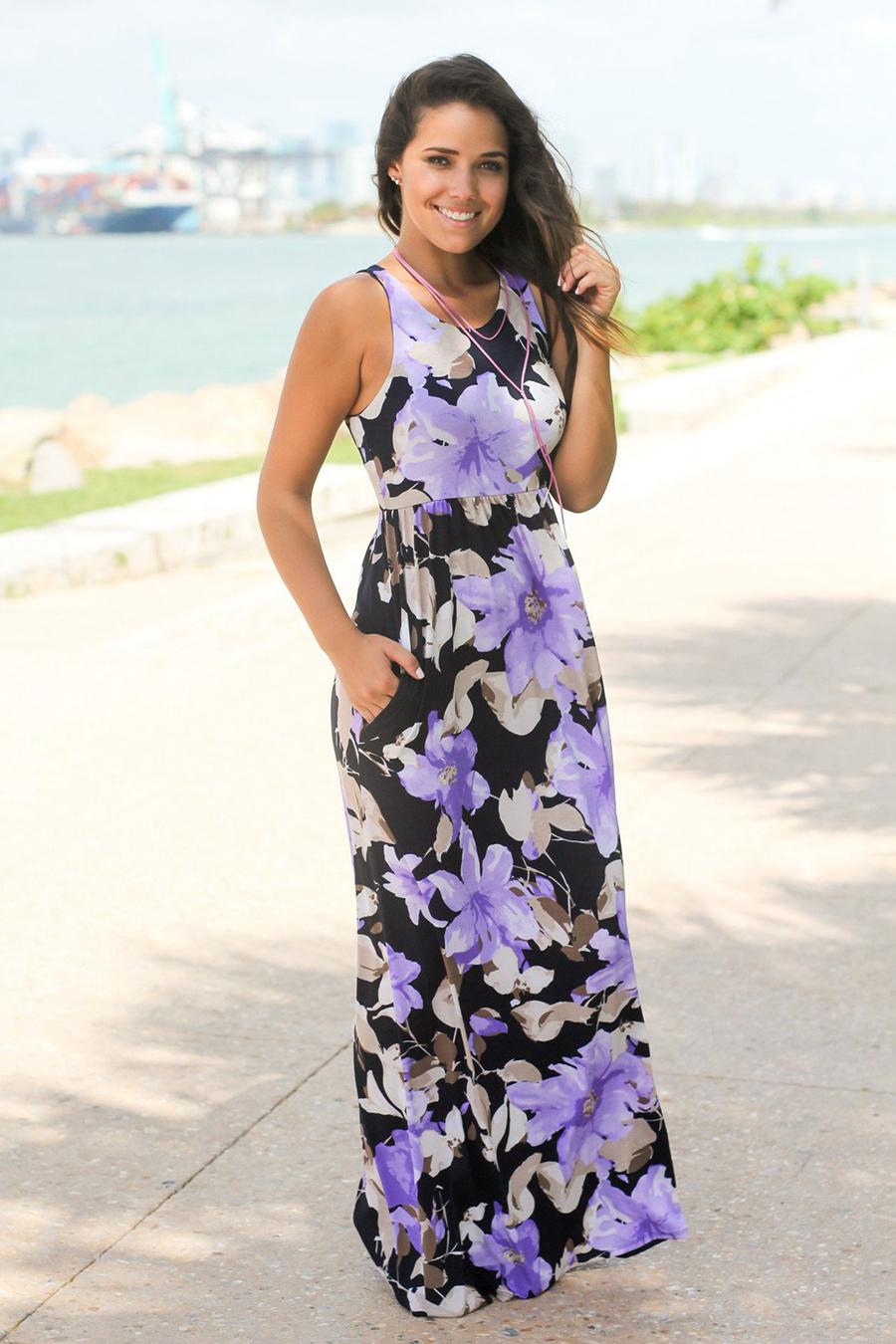 Women Floral Print Sleeveless Long Maxi Evening Gown