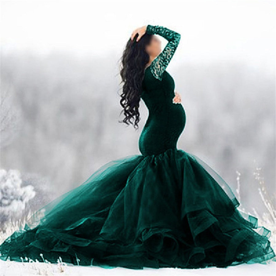 Long Sleeve Maternity Lace Maxi Dress